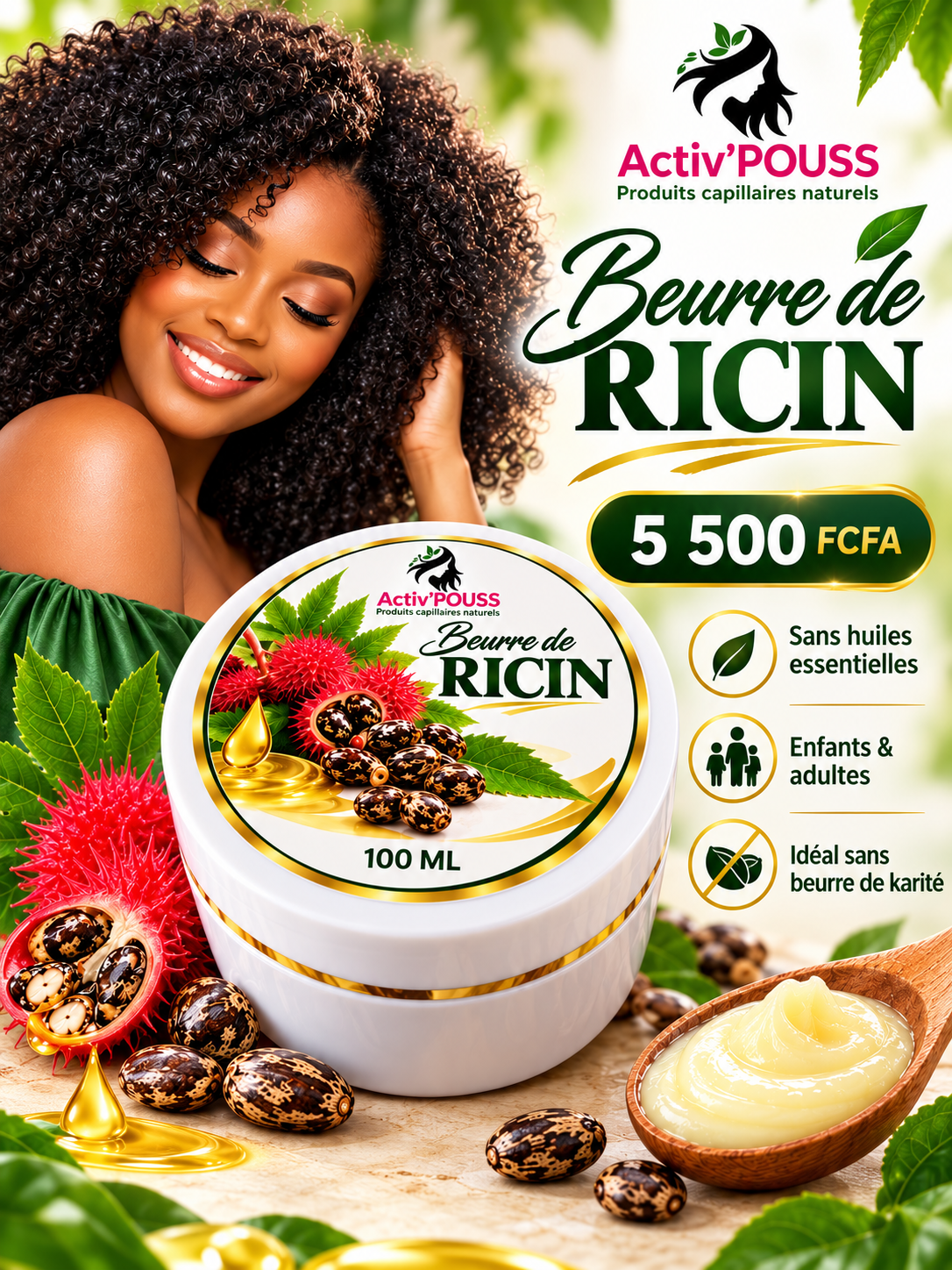 Beurre de Ricin 100 ml, 5 500 FCFA