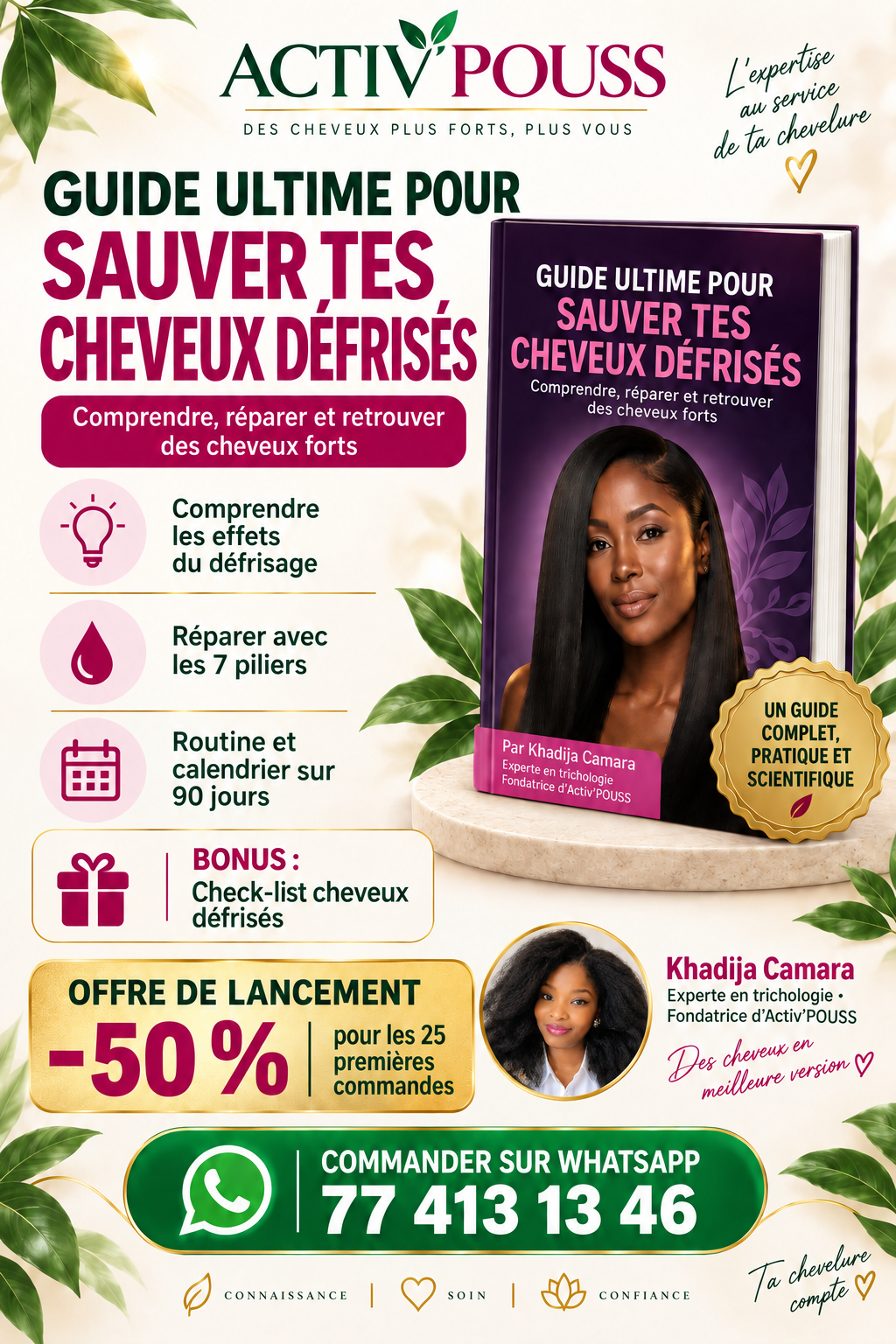 Affiche de l’ebook Guide Ultime pour Sauver tes Cheveux Défrisés
