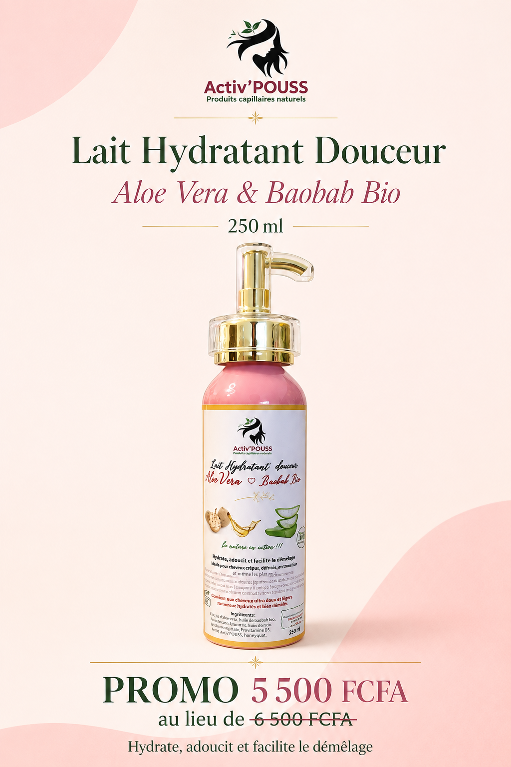 Affiche Lait Hydratant Douceur Aloe Vera & Baobab Bio 250 ml, 5 500 FCFA